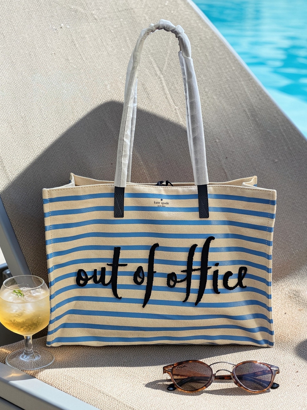kate spade New York 'Out of Office' Blue Stripe Tote Bag
